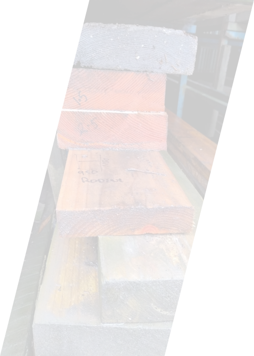 Recycled hardwood beams stacked at Moss Vale timber yard