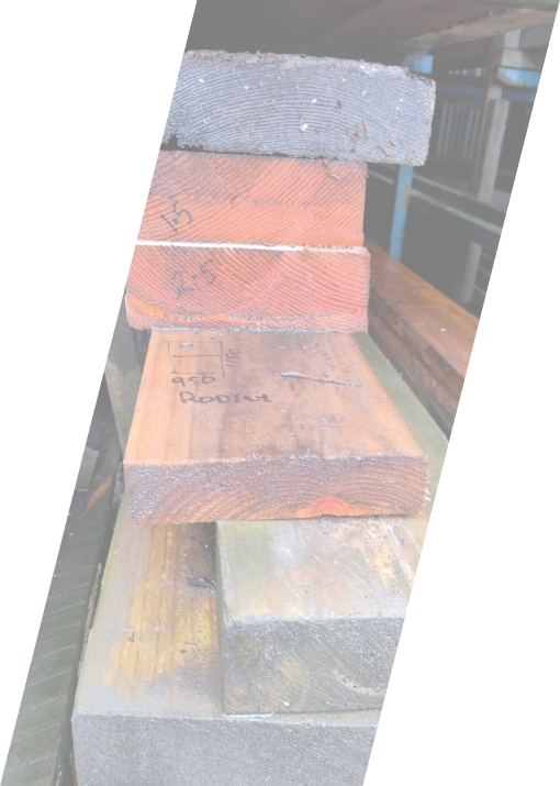 Recycled hardwood beams stacked at Moss Vale timber yard