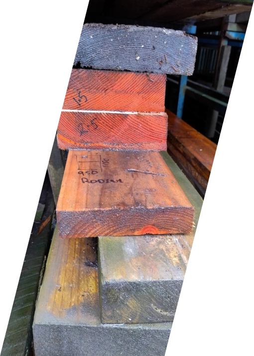 Recycled hardwood beams stacked at Moss Vale timber yard
